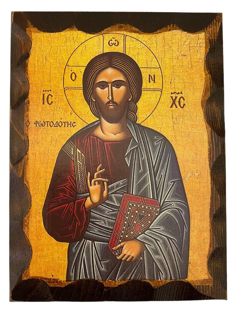 Mastic of Chios مستكة خيوس أيقونة خشبية أرثوذكسية يونانية ليسوع المسيح فوتودوتيس (16 × 12 سم أو 6.3 × 4.7 بوصة) خشب صلب - Image 1